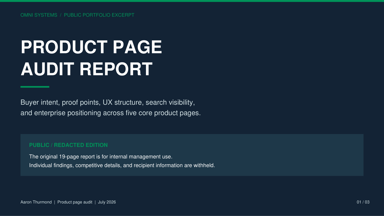Public edition cover of Aaron Thurmond's OMNI Systems product page audit